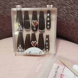 Chic Brown Press-On Nails with Rhinestones